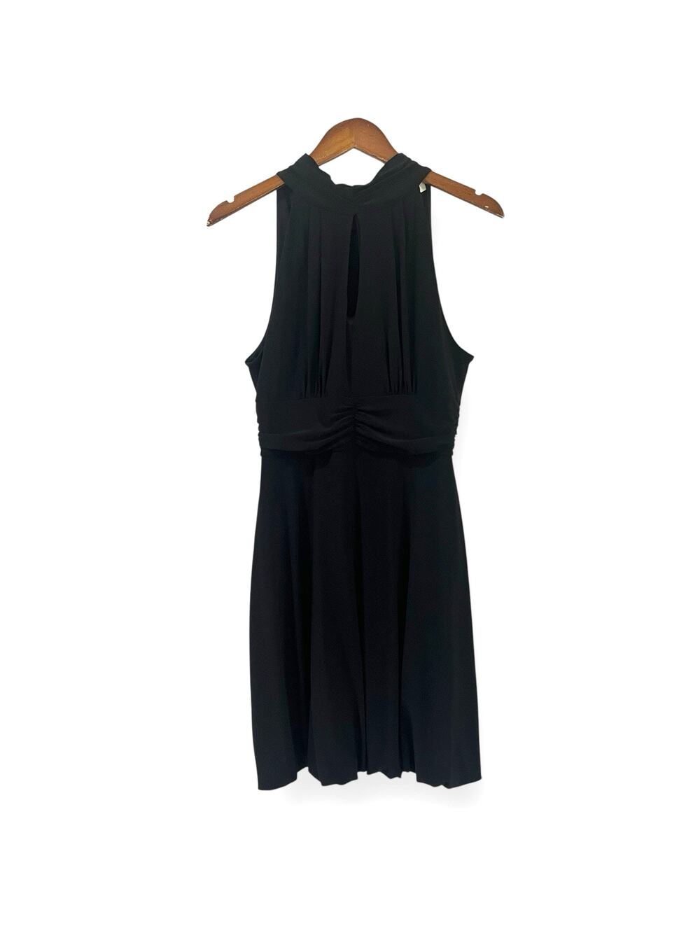 White House Black Market WHBM Black Halter Bubble Hem Balloon Mini Dress S LBD